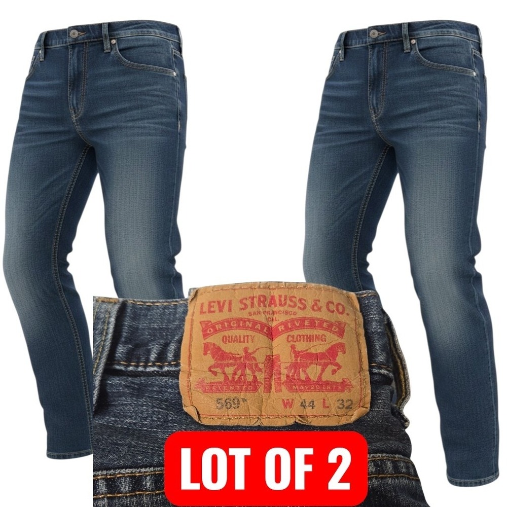 Levi's 569 Jeans Mens 44x32 Dark Blue Lot of 2 Loose Straight Fit Denim